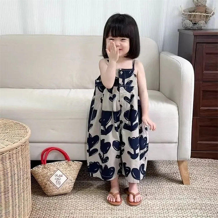 戴维贝啦【断码】女童夏季背带裤2025宝宝吊带新款洋气连体连身韩版