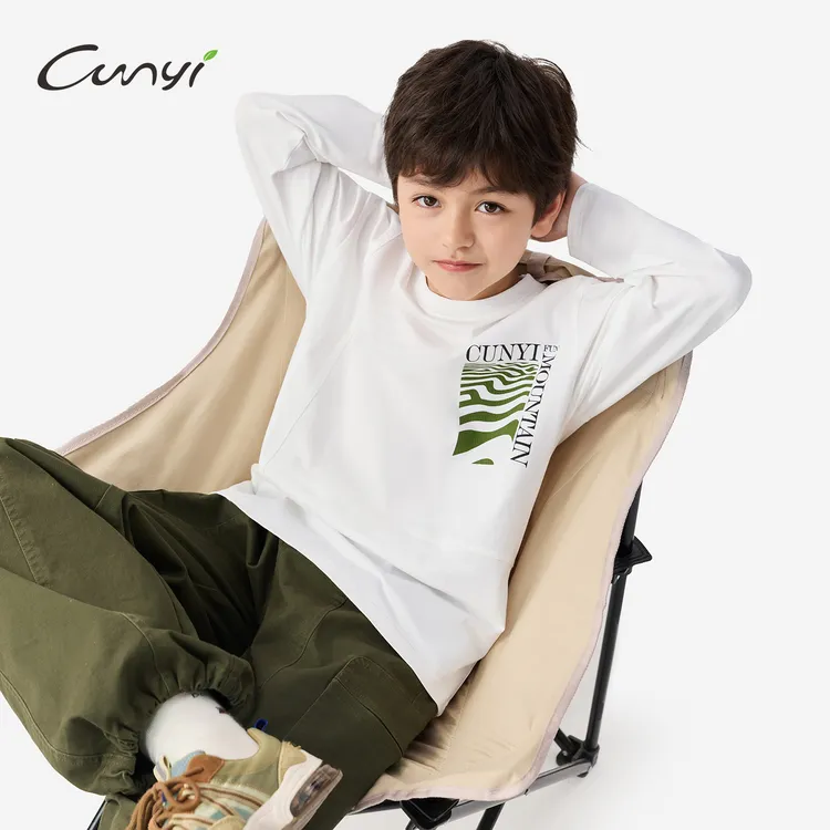 纯一良品童装儿童长袖T恤2025秋季中大童吸湿透气山系印花上衣