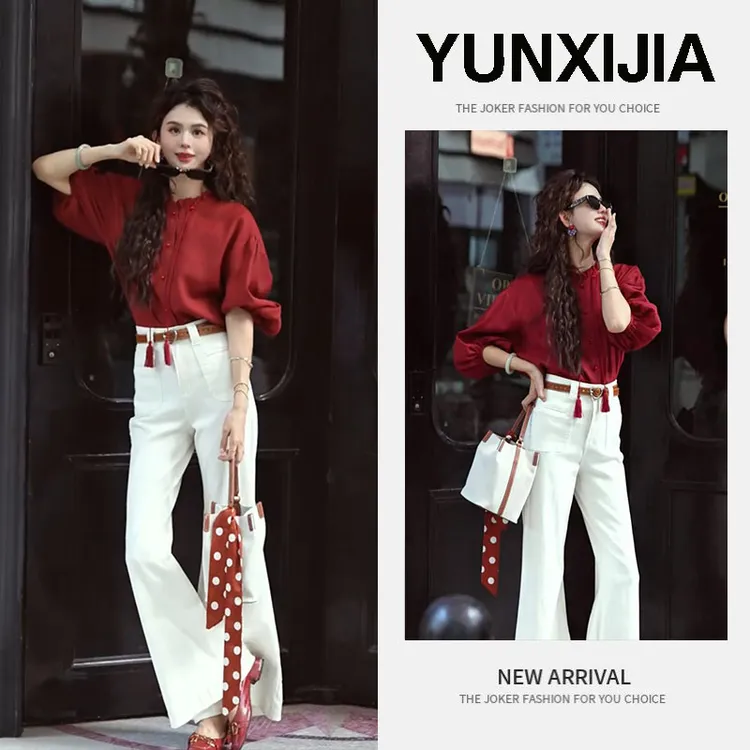 2025夏季新款韩系老钱风设计感高级复古港风上衣裤子两件套