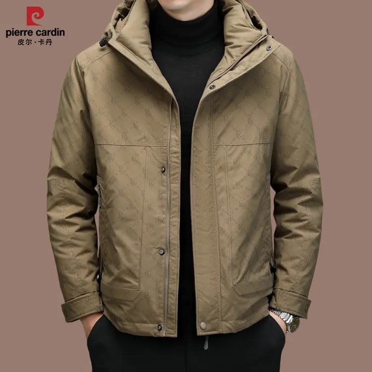 【皮尔卡丹】男士白鸭绒羽绒服冬季新款时尚休闲连帽保暖防寒外套