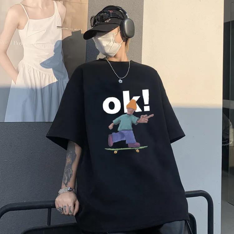 短袖夏季日常T恤OK纯棉重磅嘻哈网红痞帅宽松男半袖上衣oversize