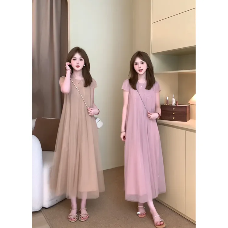 FUGUI RICH小个子网纱连衣裙女短袖夏季出游法式中长裙26251L3178