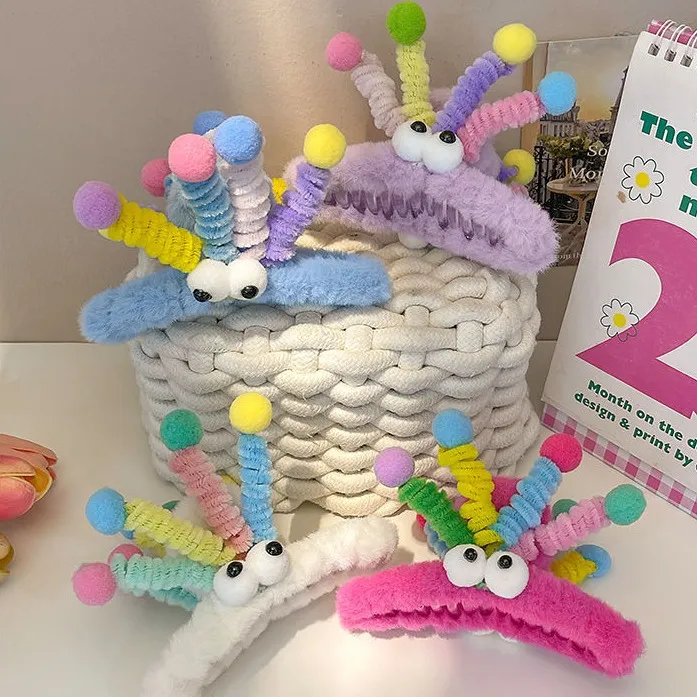 搞怪毛绒大眼睛扭扭棒发夹女2025新款后脑勺抓夹高端鲨鱼夹子头饰