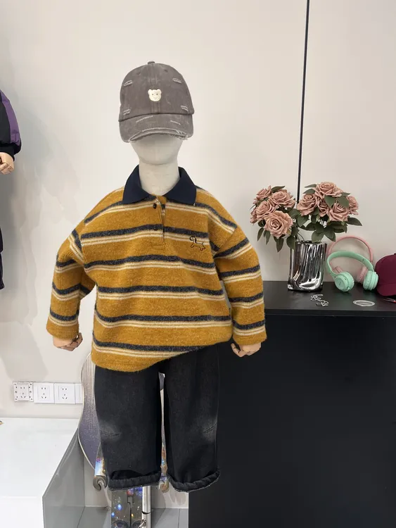 儿童加绒POLO卫衣2025秋冬新款衫韩版男童装洋气痞帅宽松潮N5758