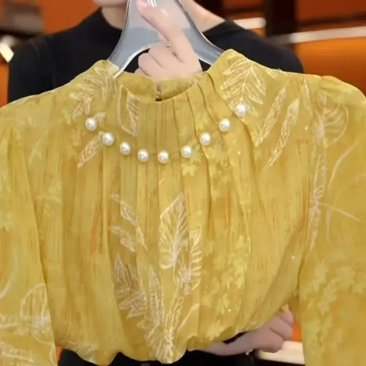 2025新款原版正品减龄优雅衬衫手工珍珠钉珠重磅轻奢小衫J