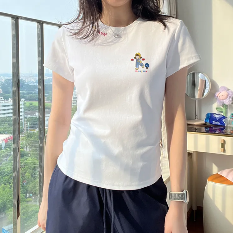 甜美可爱风格t恤女装2025新款洋气夏季正肩短袖休闲小众别致上衣