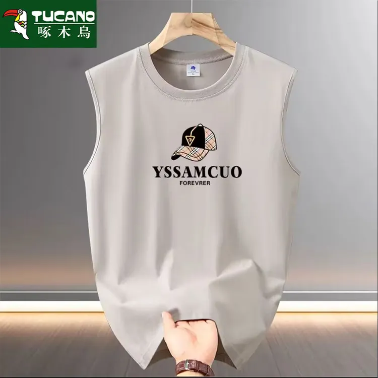 啄木鸟夏季男士背心运动潮流薄款纯棉圆领无袖t恤健身休闲男装潮