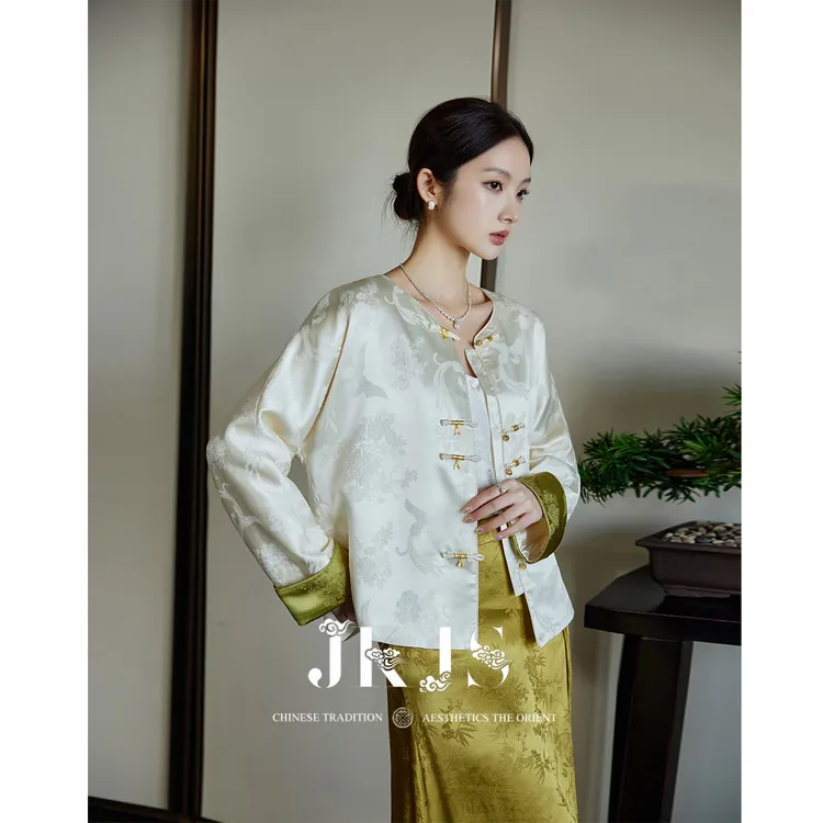 JKJS【蒹葭白露】28姆米桑蚕丝提花外套秋新中式国风衬衫真丝上衣