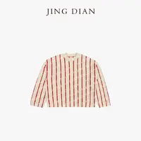 【JING DIAN】秋冬羊毛圆领红色竖条纹羊毛衫