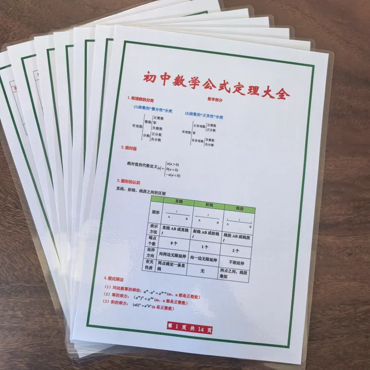 初中数学英语单词定理公式完整版A4塑封反复背诵速记训练学习卡片