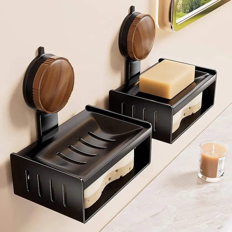 吸盘肥皂盒沥水免打孔壁挂式家用卫生间墙上中古风香皂收纳置物架