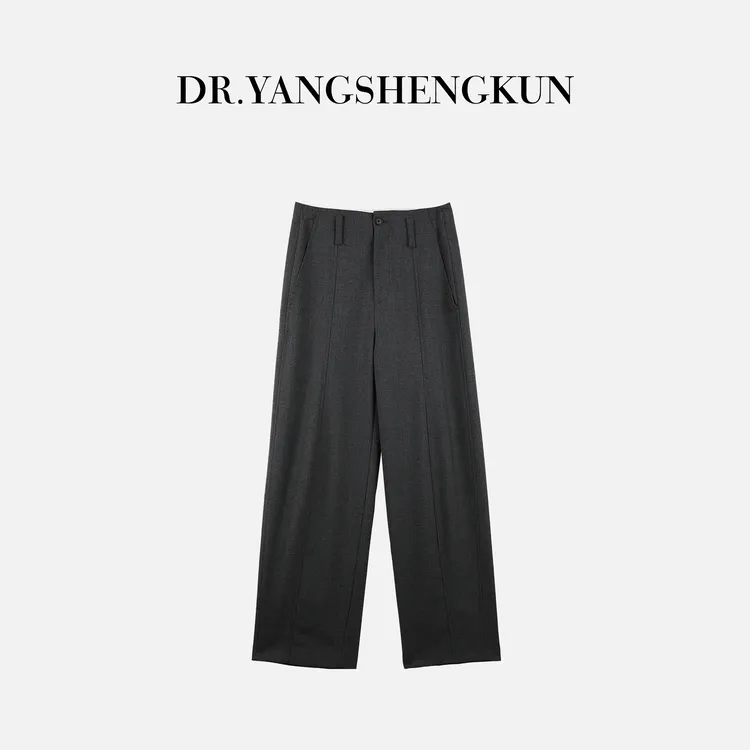杨圣坤2025新品羊毛混纺简约通勤高腰直筒显瘦休闲裤女SL2581802