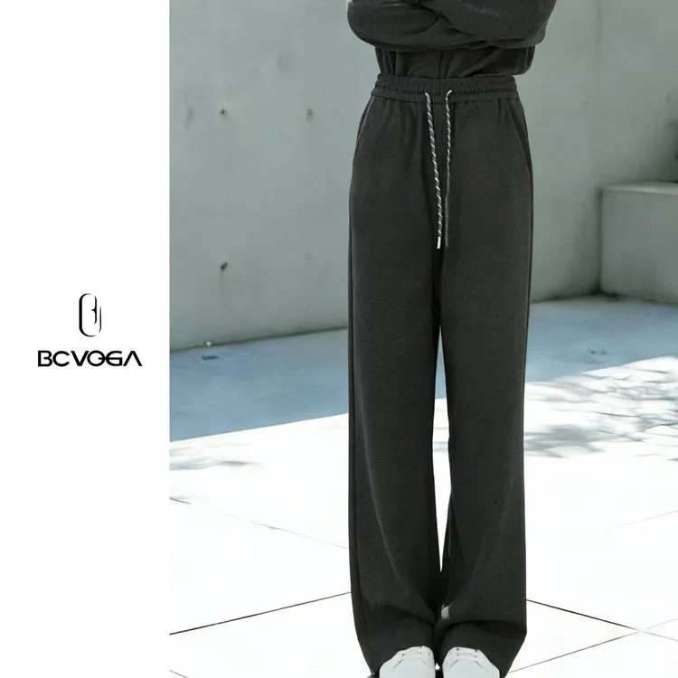 BCVOGA宽松垂感长裤冬季阔腿裤直筒裤高腰休闲裤运动休闲秋冬黑色