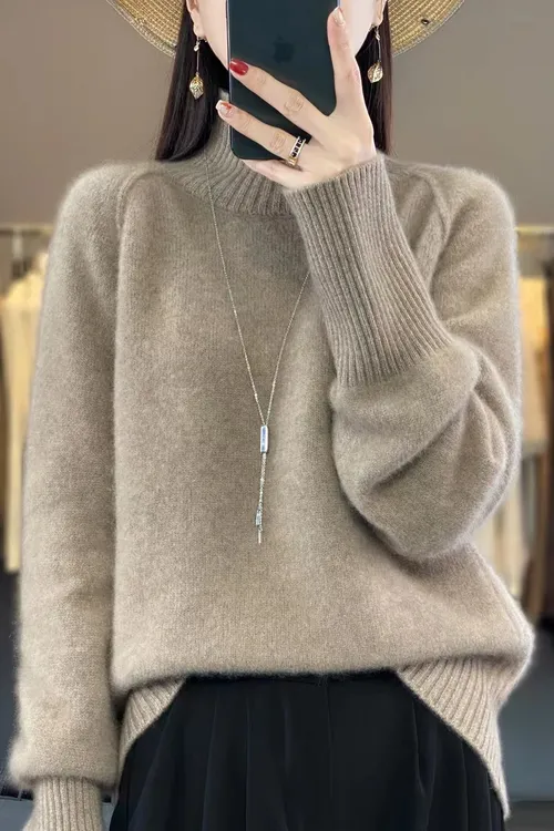 某菲同款  七针双股加厚超洋气女100纯羊毛高领针织衫宽松羊毛衫