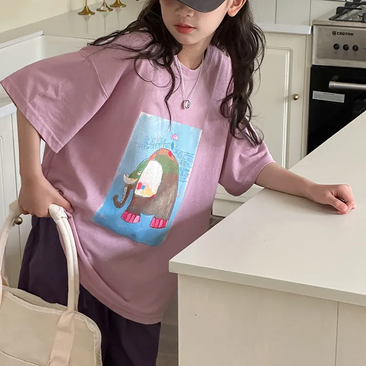 K26142韩国童装女童夏装短袖儿童T恤2025新款百搭上衣彩绘卡通潮t