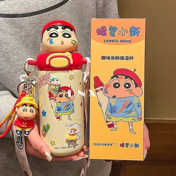 蜡笔小新保温杯儿童水杯2025新款316高颜值学生上学吸管杯子便携