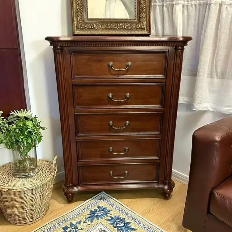 储藏复古原木斗柜五斗柜品牌LOGO美式乡村边柜美式