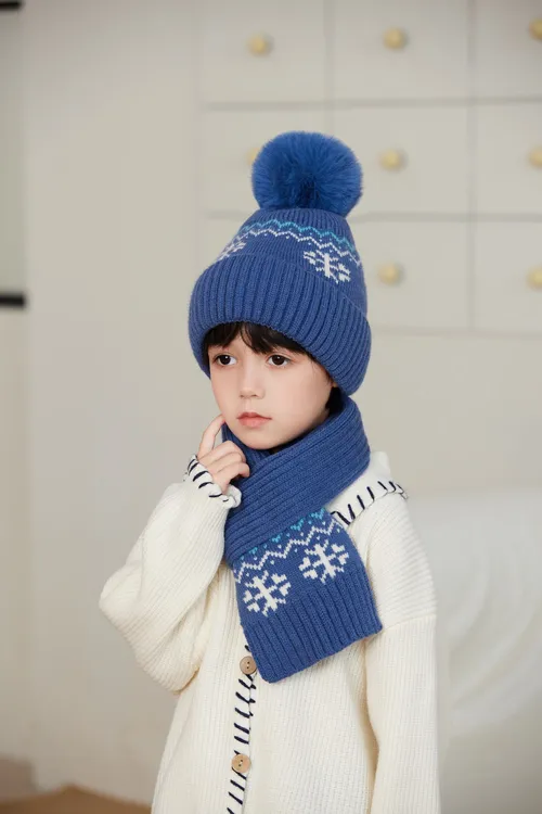 儿童冬季大红色帽子围巾套装男女小孩学生针织毛线保暖套头帽子潮