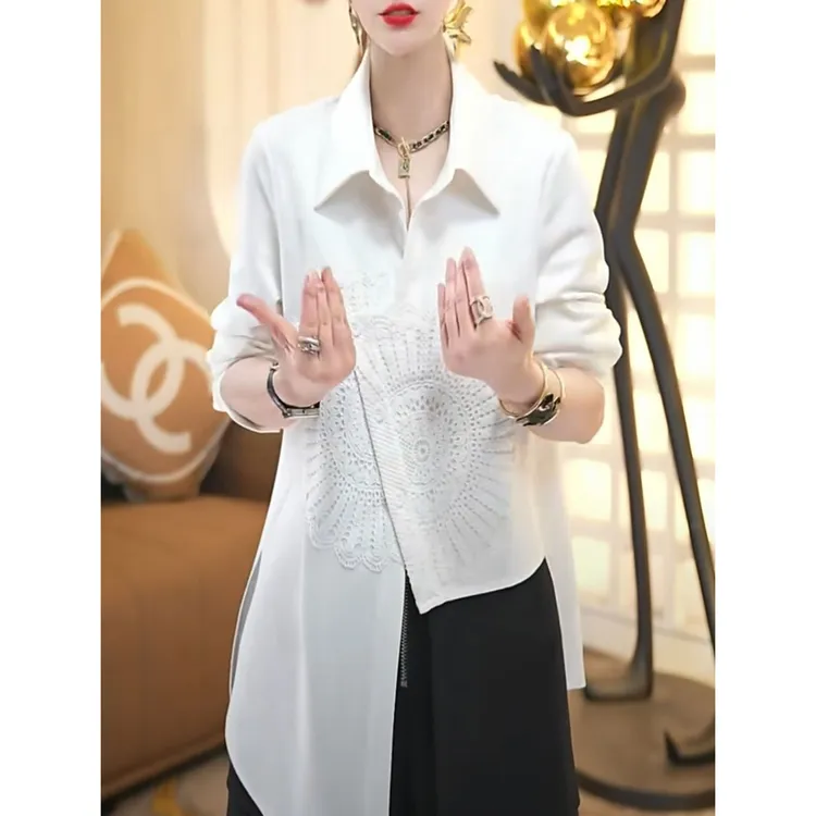 高级洋气不规则设计感小众重工衬衣时尚轻奢气质时尚长袖衬衫