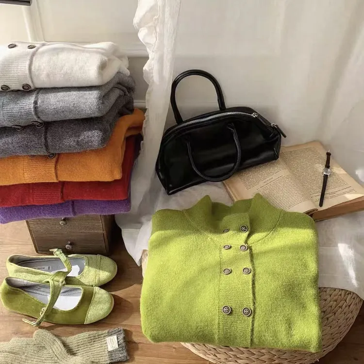 美美➕新款【腔调感】复古双排扣针织毛衣开衫