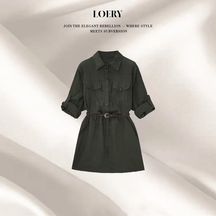 LOERY【独家记忆编号296】100纯亚麻淡人通勤短款连衣裙121816