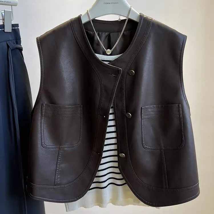 pu皮马甲女短款2025春秋新款韩系穿搭机车服无袖背心马夹外套上衣