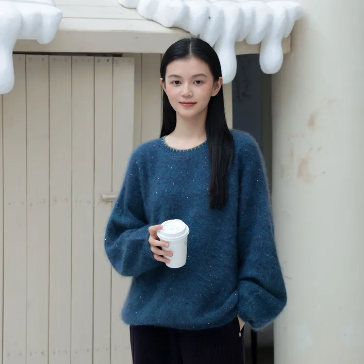 麻享【星空毛衣】拉绒羊绒羊毛轻奢巨软减龄针织女士毛衣FSY51258