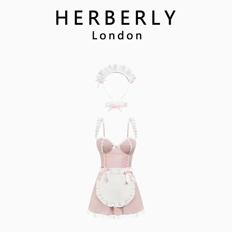 英国 HERBERLY 甜美花边拼接制服纯欲俏皮女仆小胸显大睡衣套装女