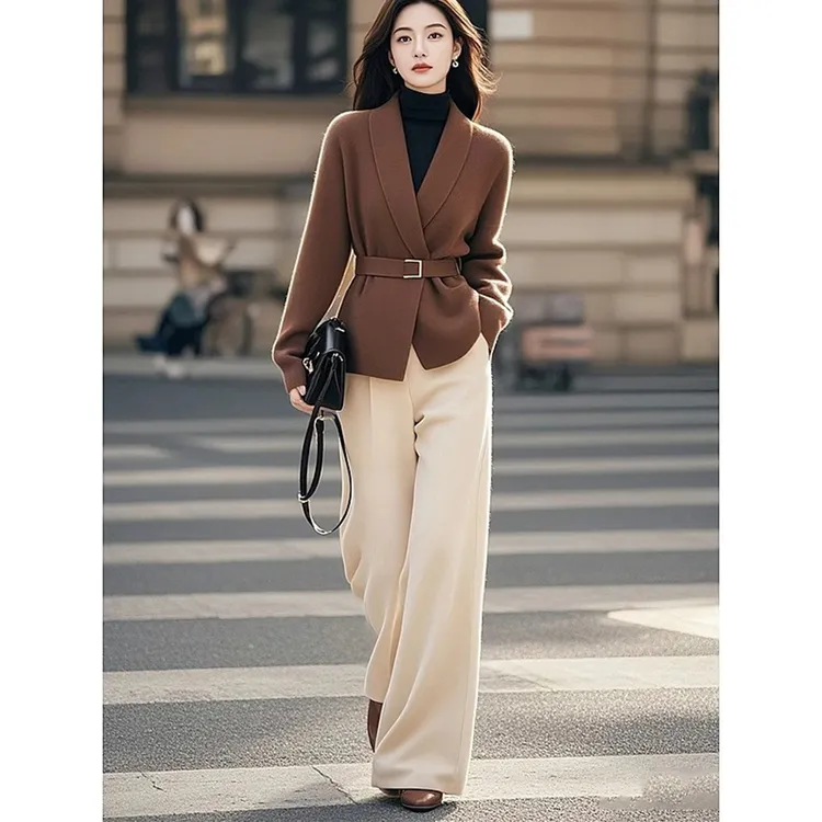 2024新款韩系高级感一整套ootd穿搭职业针织裤子两件套装女秋冬季