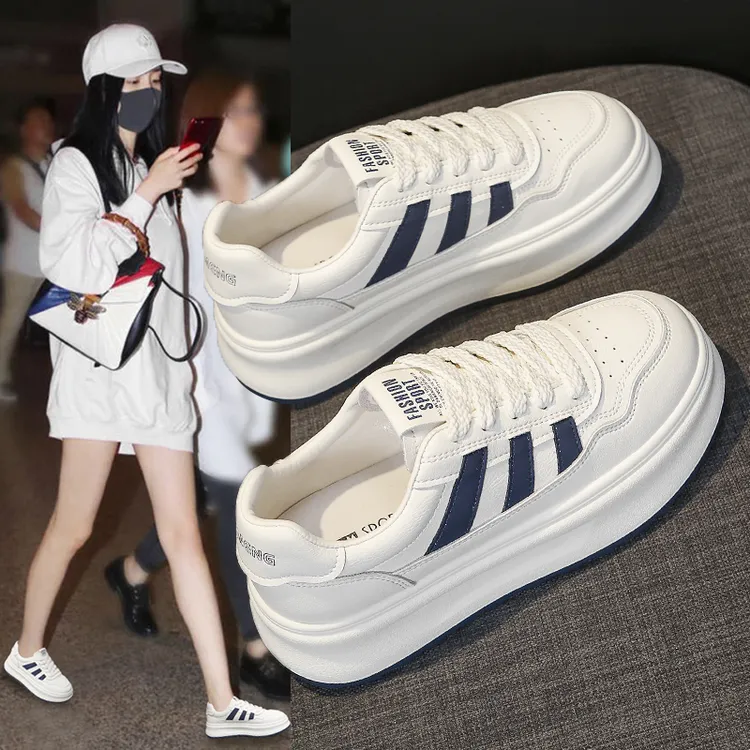 4.5cm小白鞋女2025年新款秋冬加绒韩版厚底增高百搭学生女板鞋子