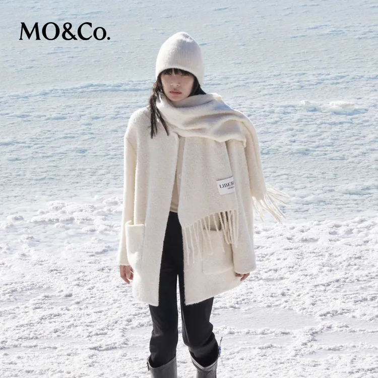 MOCO外套冬季羊驼毛圆领中长款毛呢大衣附围巾MBD4OVCK02