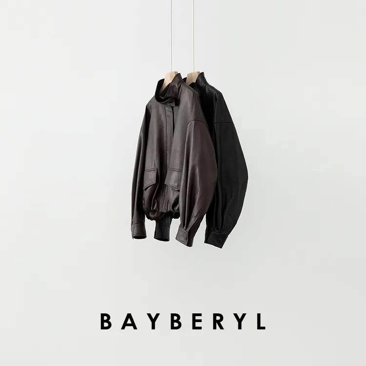 BAYBERYL老贝蜡摔立领时尚休闲干练口袋百搭秋皮衣PY5E2224-9/24