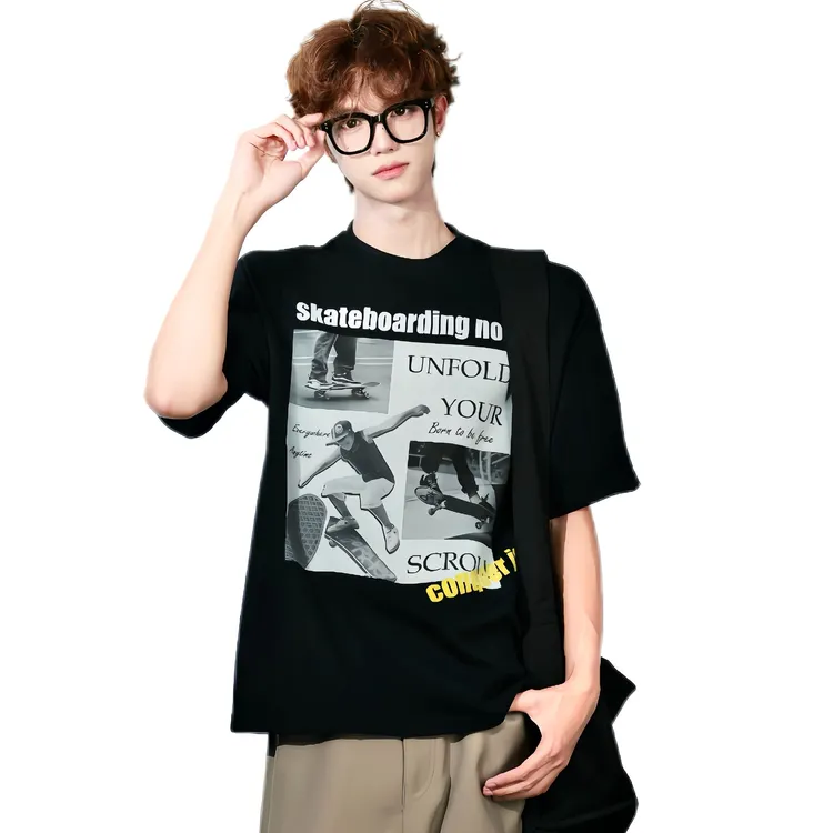 设计师原创印花夏季短袖滑板休闲印花T恤街头风格纯棉圆领短袖