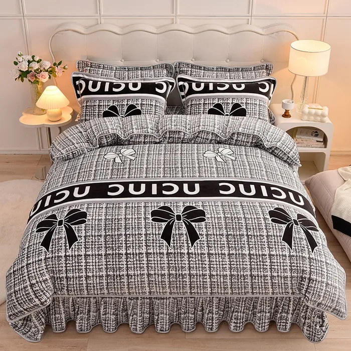 秋冬防寒新款高克重秋冬款加厚加密保暖印花牛奶绒床上用品四件套