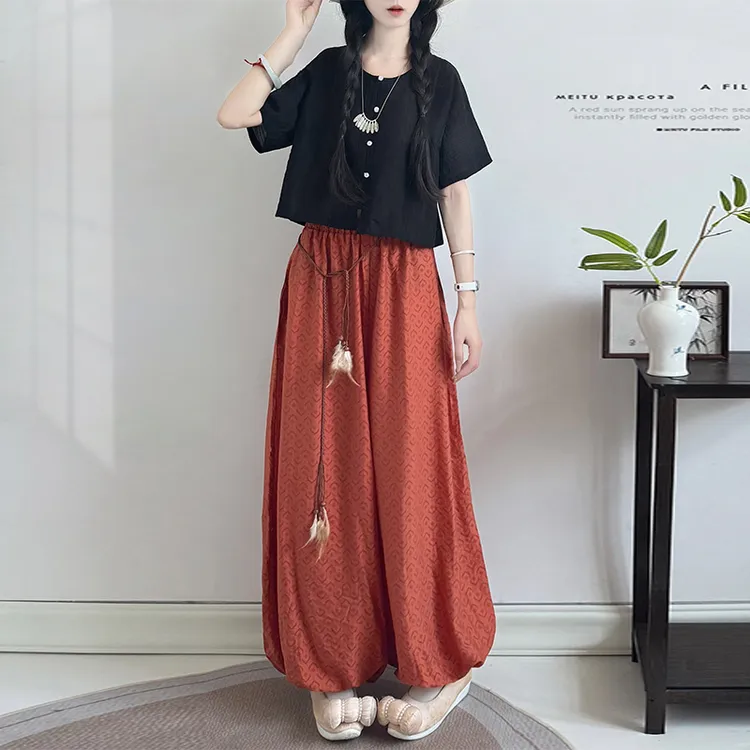 花相知原创【瑾禾】夏季汉服改良日常灯笼裤松紧腰半臂对襟唐褙子