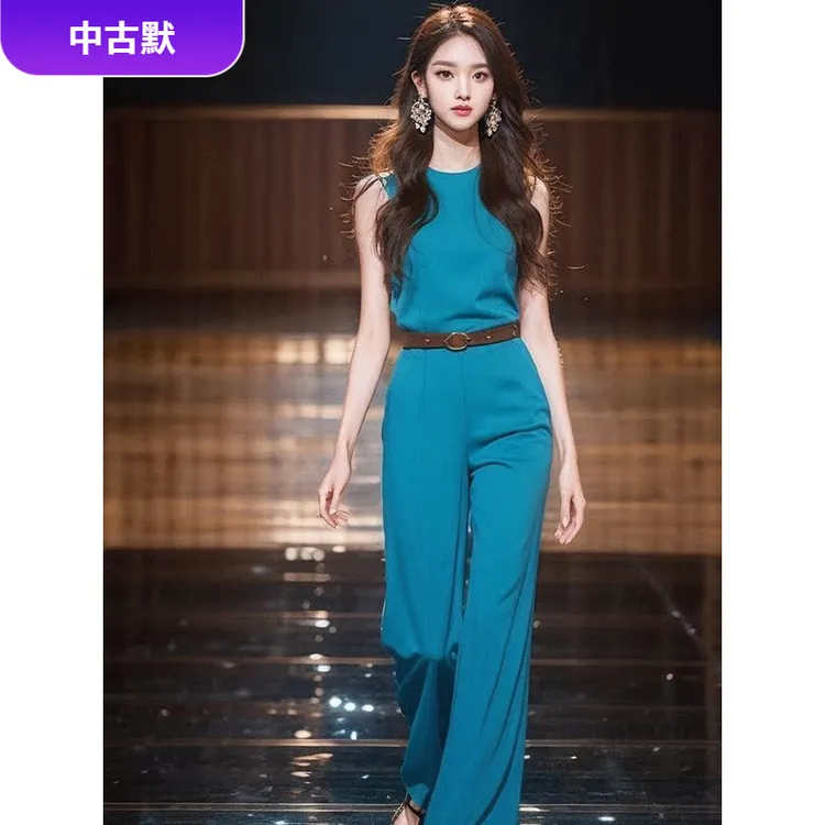 12025年连衣裤高端御姐风气质女神范高级感蓝色连体裤子夏l