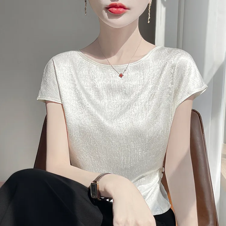白色短袖女款爆款2025新款洋气时髦气质半袖打底衫高级感修身上衣