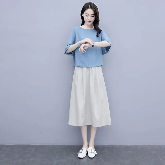 棉麻套装女半身裙2025年夏季新款减龄时尚休闲小个子套装裙两件套