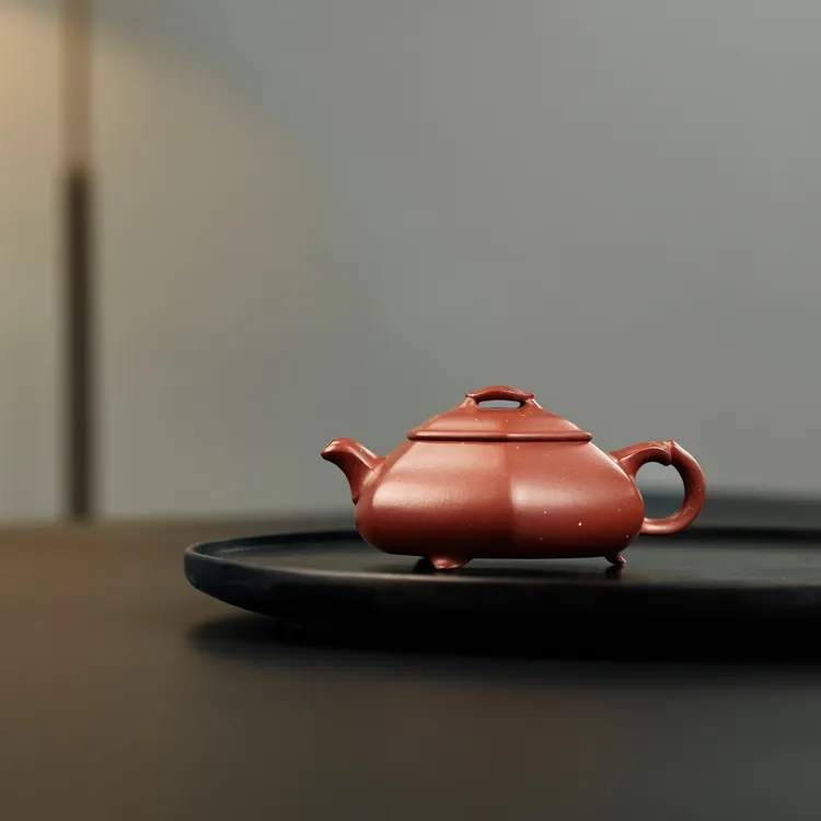 宜兴全手工紫砂壶 六方简瓢·精工·220cc原矿红皮龙料 全手工铺砂 