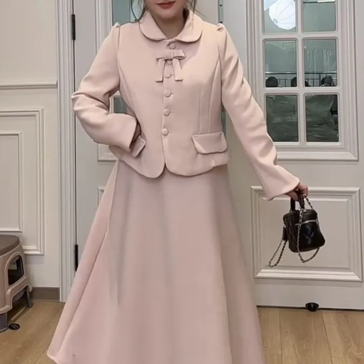 大码大法式千金风套装小香风气质加厚秋冬款两件套