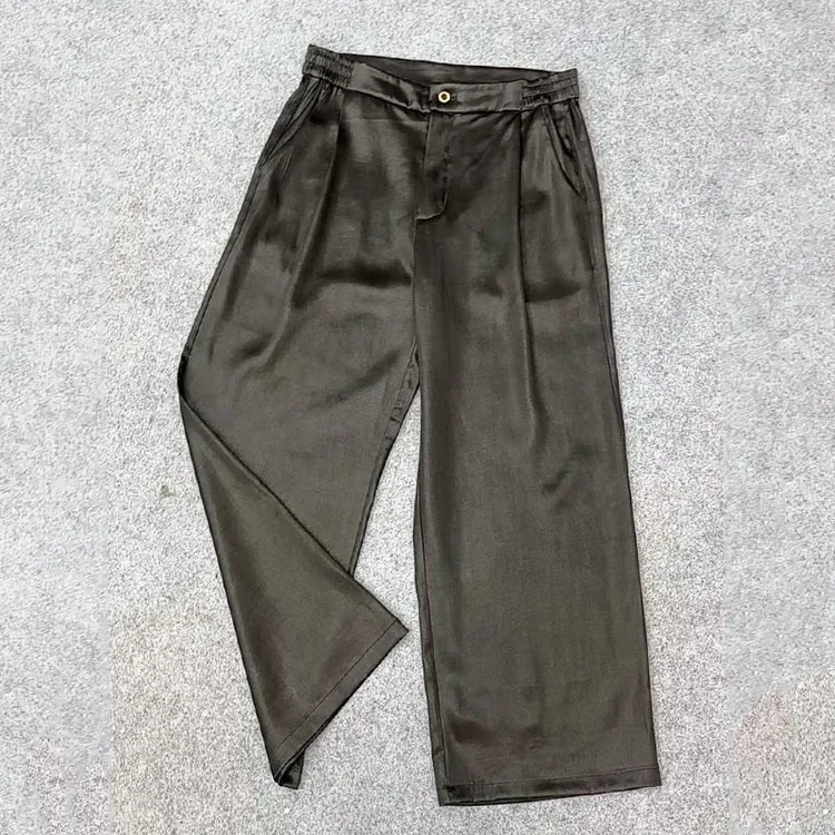 重缎香云纱直筒裤100%桑蚕丝秋冬裤子女高腰显瘦休闲百搭女装长裤