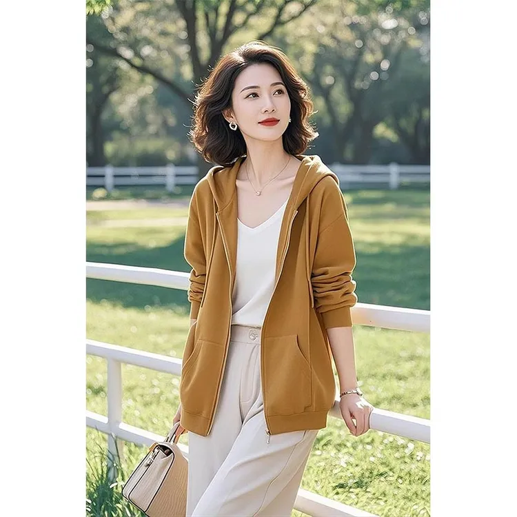 2025春秋新款韩式气质洋气黄色设计感短女装外套休闲宽松百搭卫衣