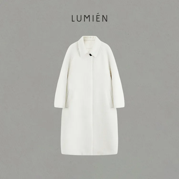 【LUMIEN 新品】时尚极简风白色翻领贝贝羊驼毛外套大衣LX5LDD316