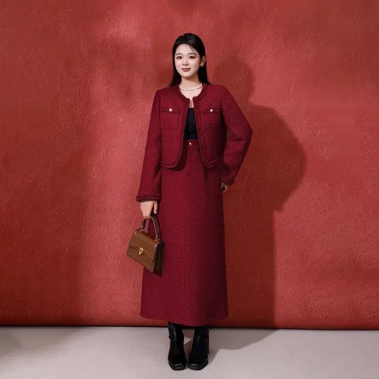 【轻奢呢语】冬季大码胖MM小香风千金敬酒服回门两件套DM33278