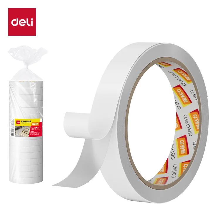 得力30402棉纸双面胶带18mm*10y*80um(白)(16卷/袋)