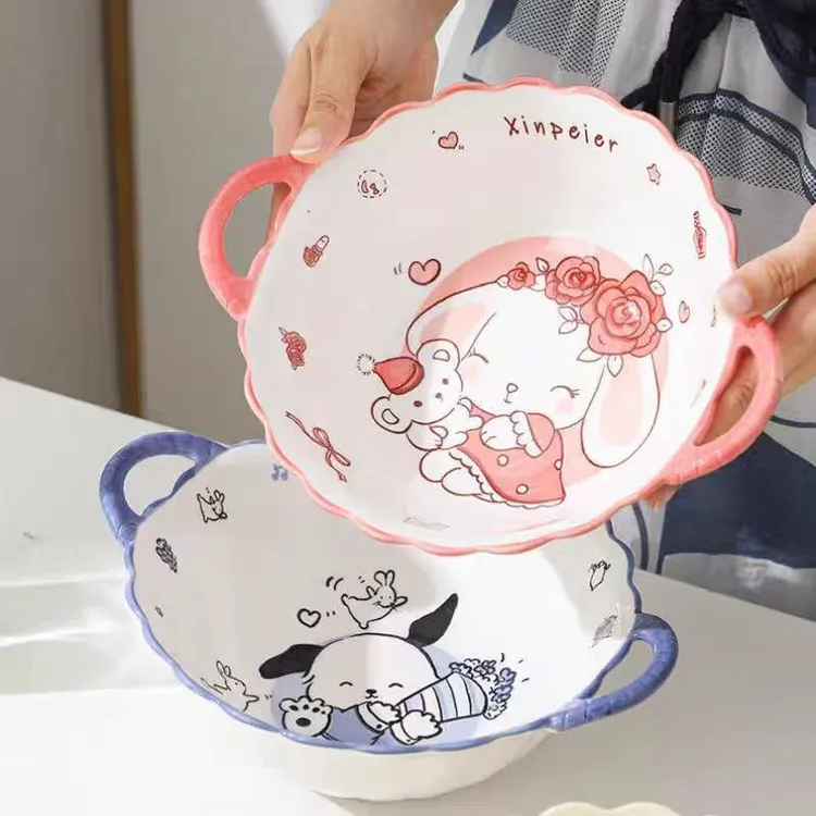 卡通帕恰狗双耳汤碗8英寸大汤碗家用陶瓷餐具大碗面碗泡大号面碗