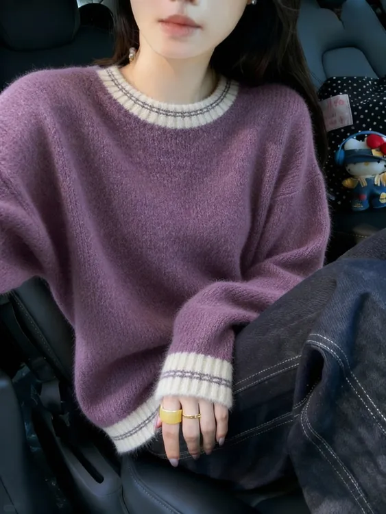 冬季韩里韩气上衣别致独特超好看洋气减龄漂亮高级感紫色针织毛衣