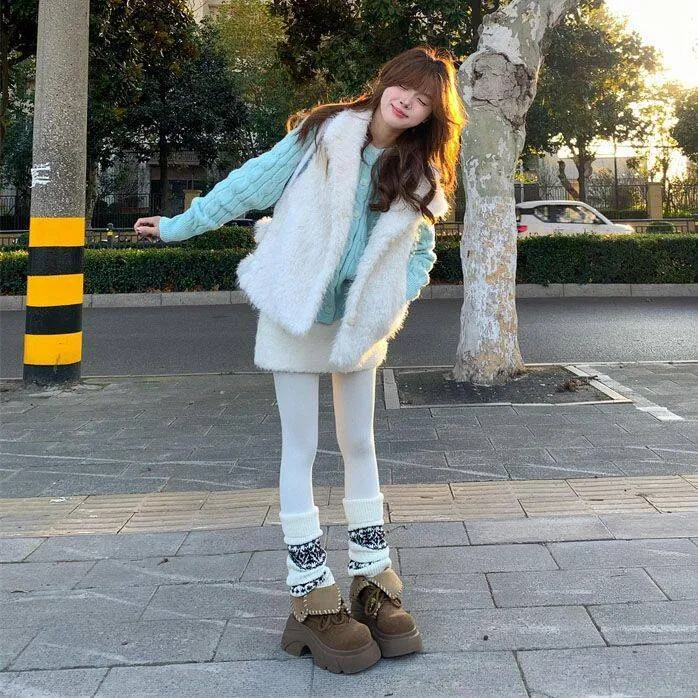 韩系时尚风薄荷曼波绿麻花针织开衫叠穿百搭毛毛马甲背心两件套装