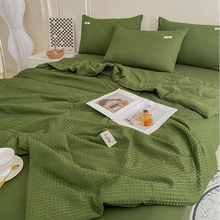 2025新款A类简约华夫格夏凉被四件套可机洗纯色床单双人空调被