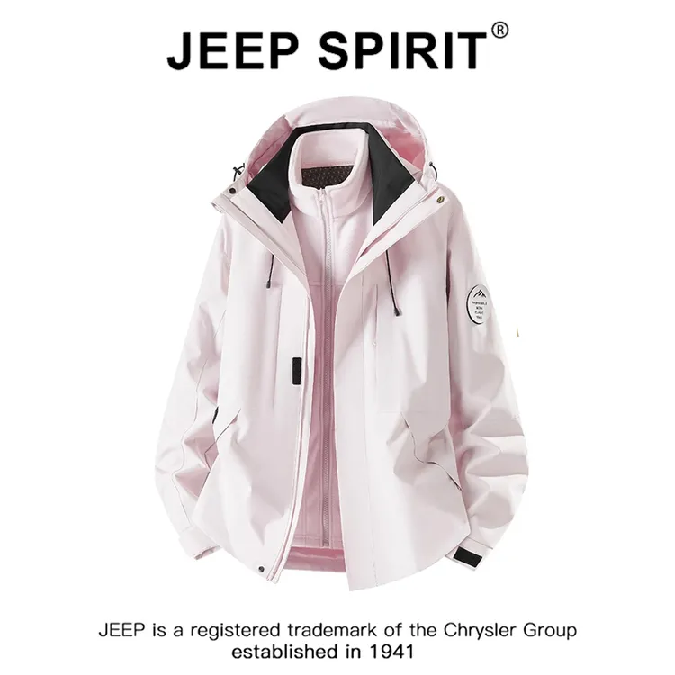 JEEPSPIRIT吉普伯希和户外粉色冲锋衣防风三合一徒步登山服外套